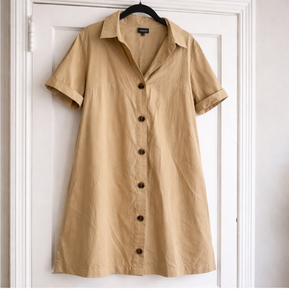 Who What Wear Khaki Button-Front Trapeze Dress